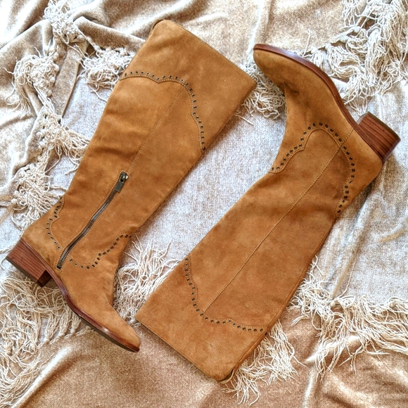 Frye Shoes - Frye Ray Grommet Brown Suede Knee High Boots 7.5